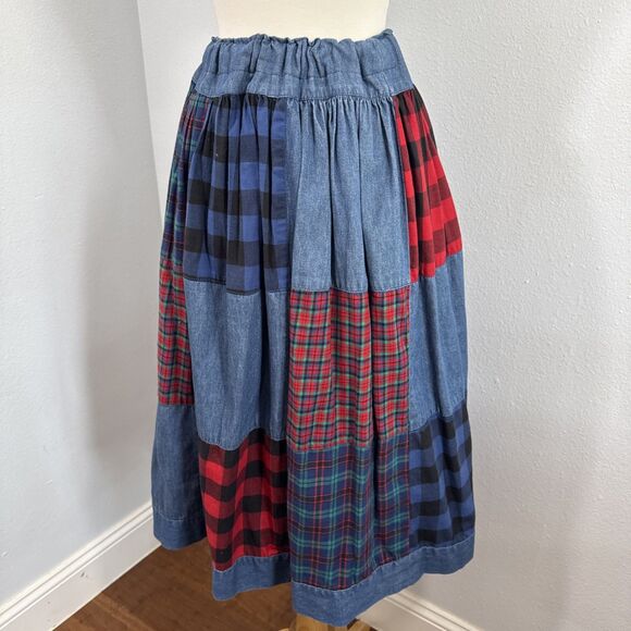 Midi Skirt  Womens 10 Tiered Patchwork Gypsy Flowy Festival Boho Cottagecore Y2K - Picture 1 of 5